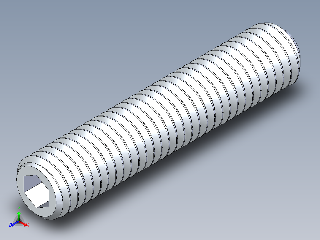 UNC 平头紧定螺钉-UNC SET SCREW 0.500 x2.500.STEP正等轴测图