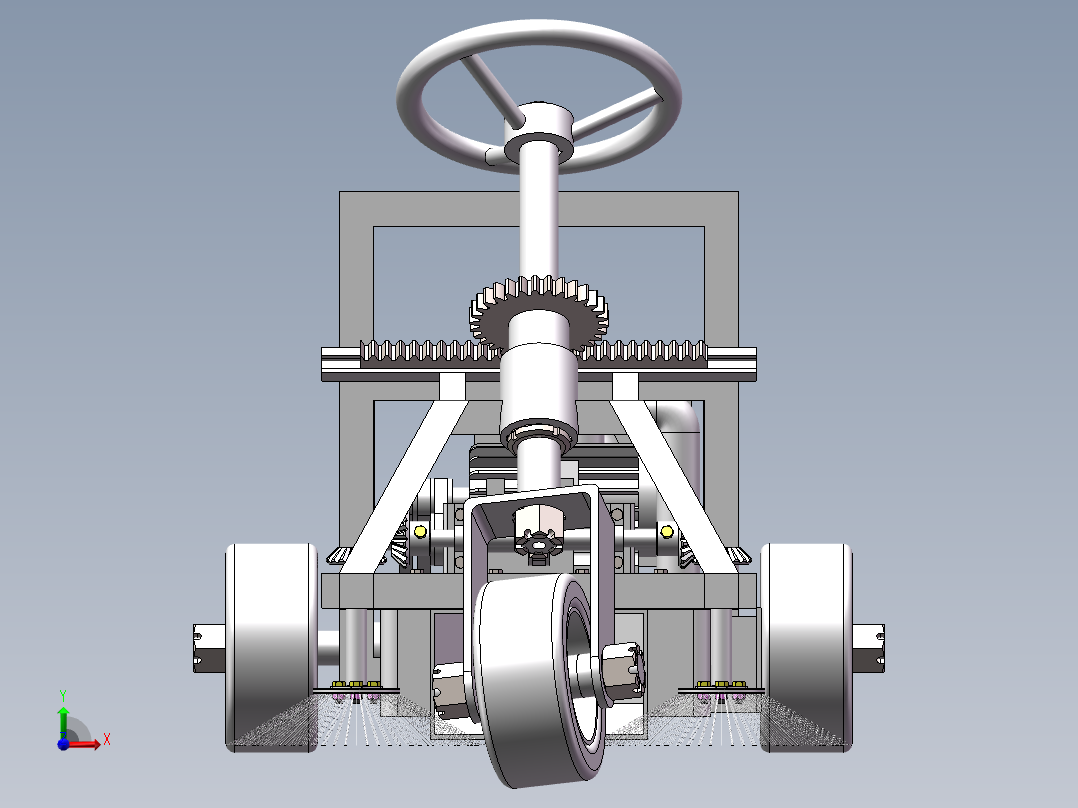 小型路面清扫机的设计及仿真【垃圾清扫车】【三维SW20模型+10张CAD图纸+说明书】前视图