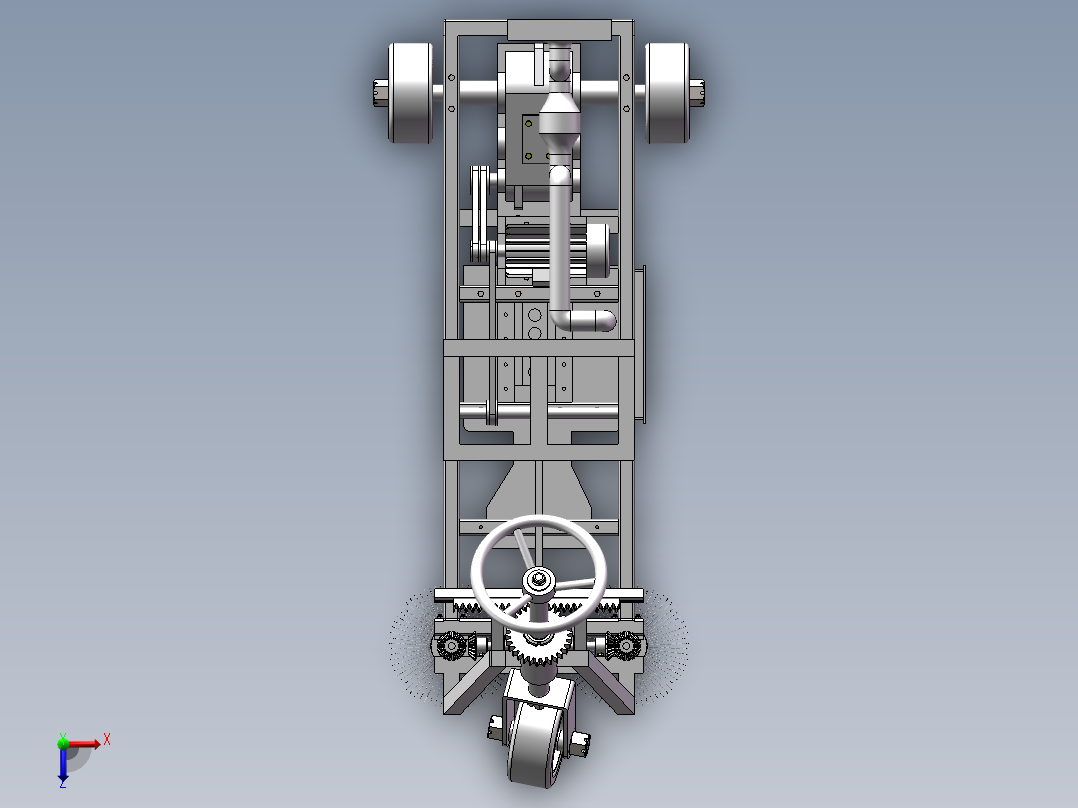 小型路面清扫机的设计及仿真【垃圾清扫车】【三维SW20模型+10张CAD图纸+说明书】俯视图