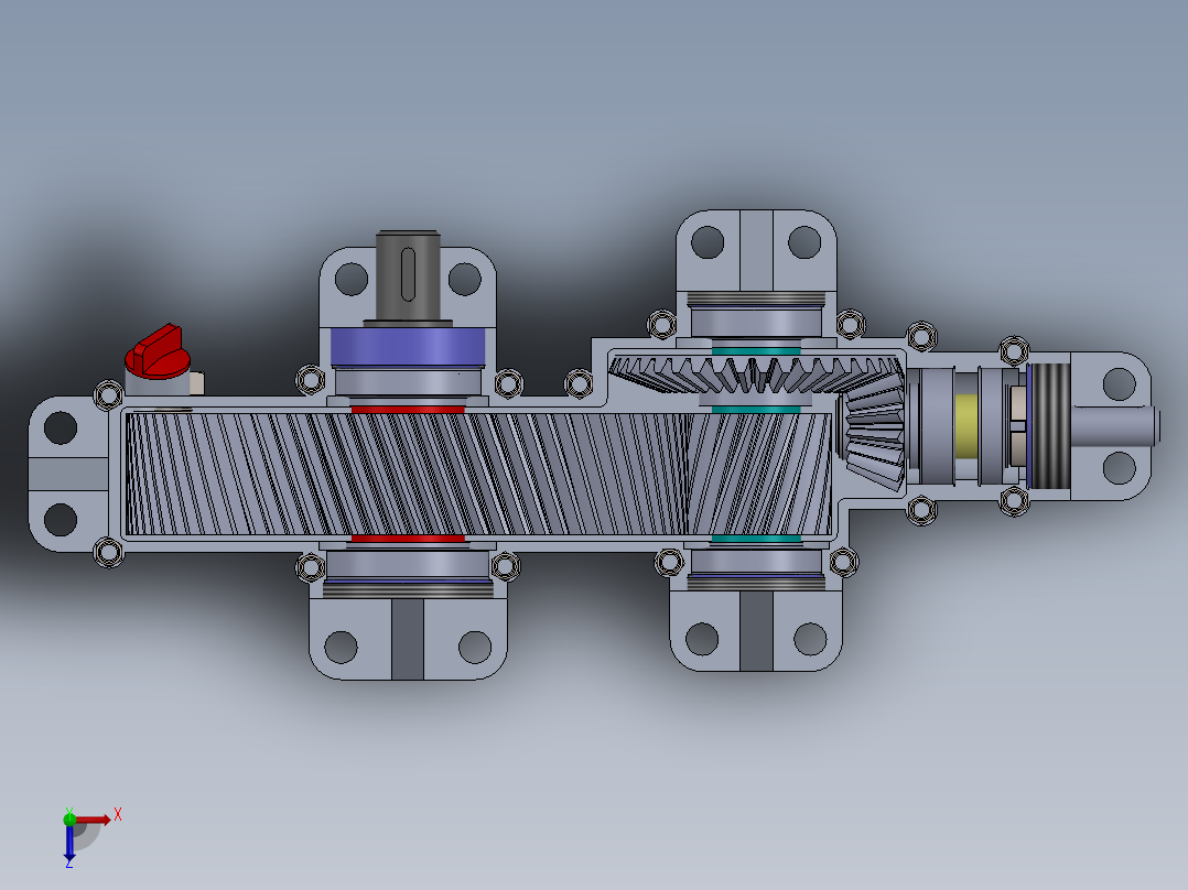 两级（斜齿）齿轮箱毕业设计论文 Solidworks图纸 pdf文档俯视图