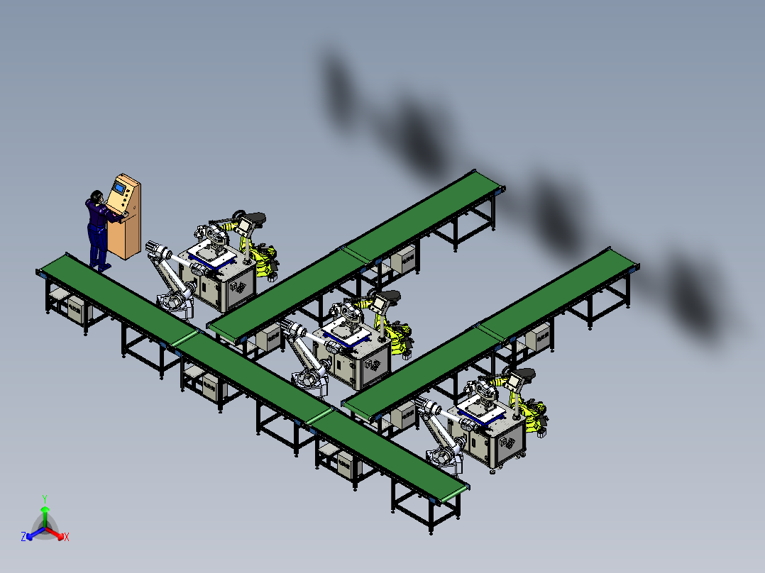 齿轮箱的自动化检测与运输模拟正等轴测图