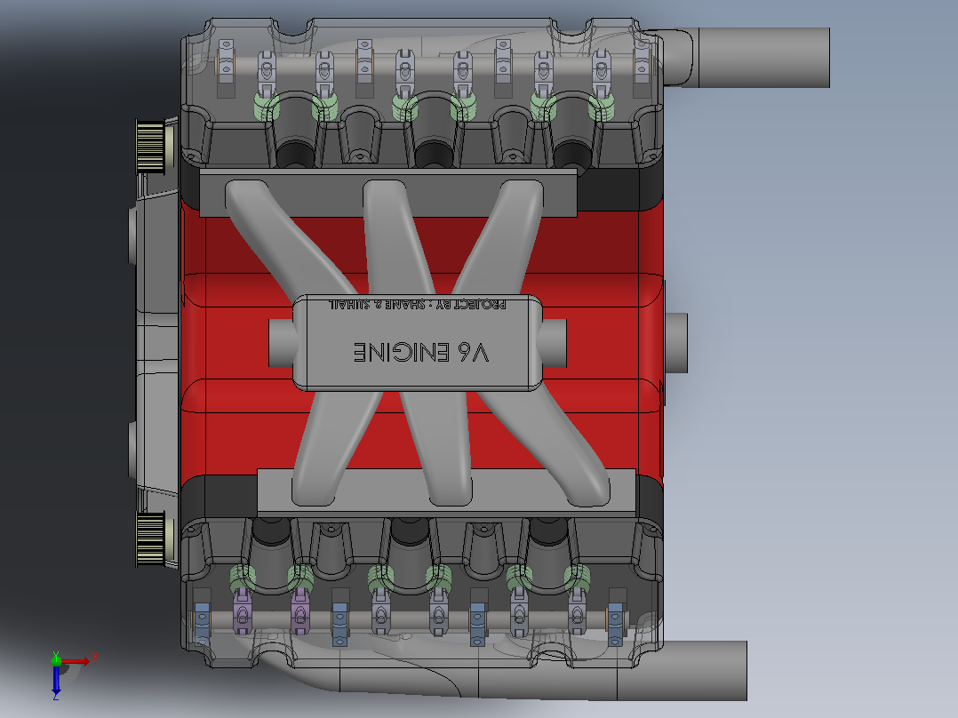V6 Engine六缸发动机俯视图
