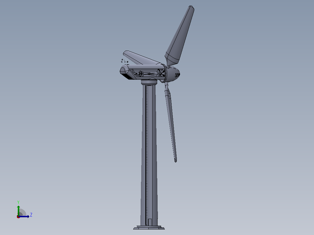 风力发电机3D图纸 Solidworks设计左视图