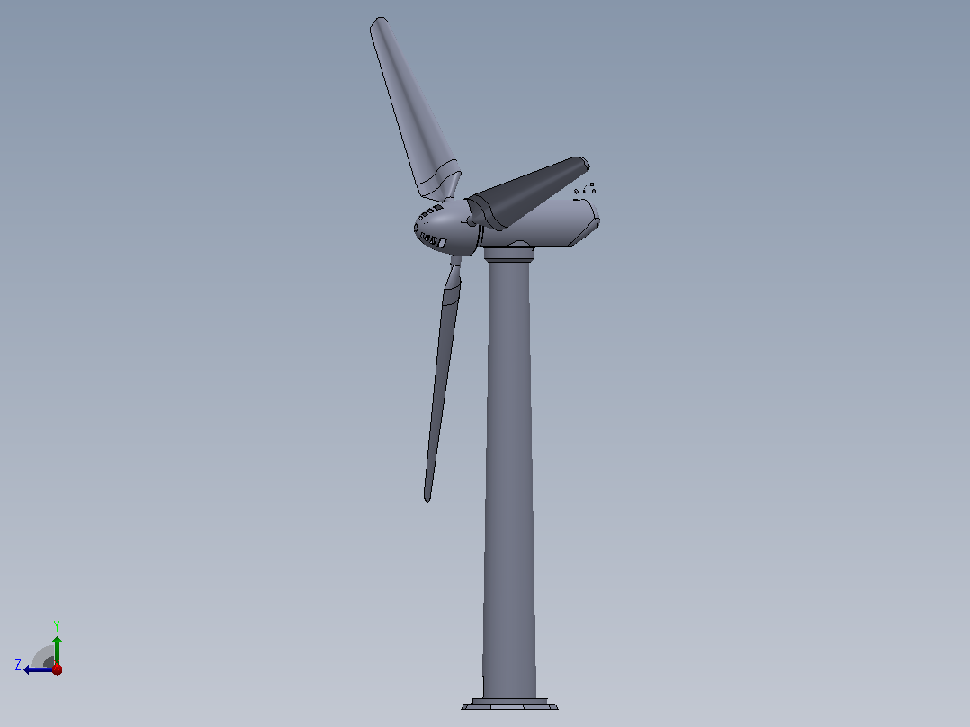 风力发电机3D图纸 Solidworks设计右视图