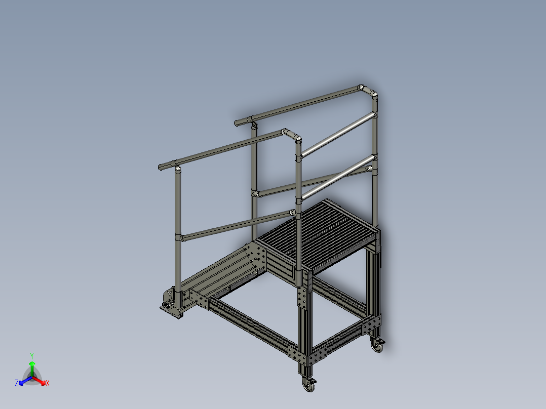 小型移动式4阶工业梯子正等轴测图