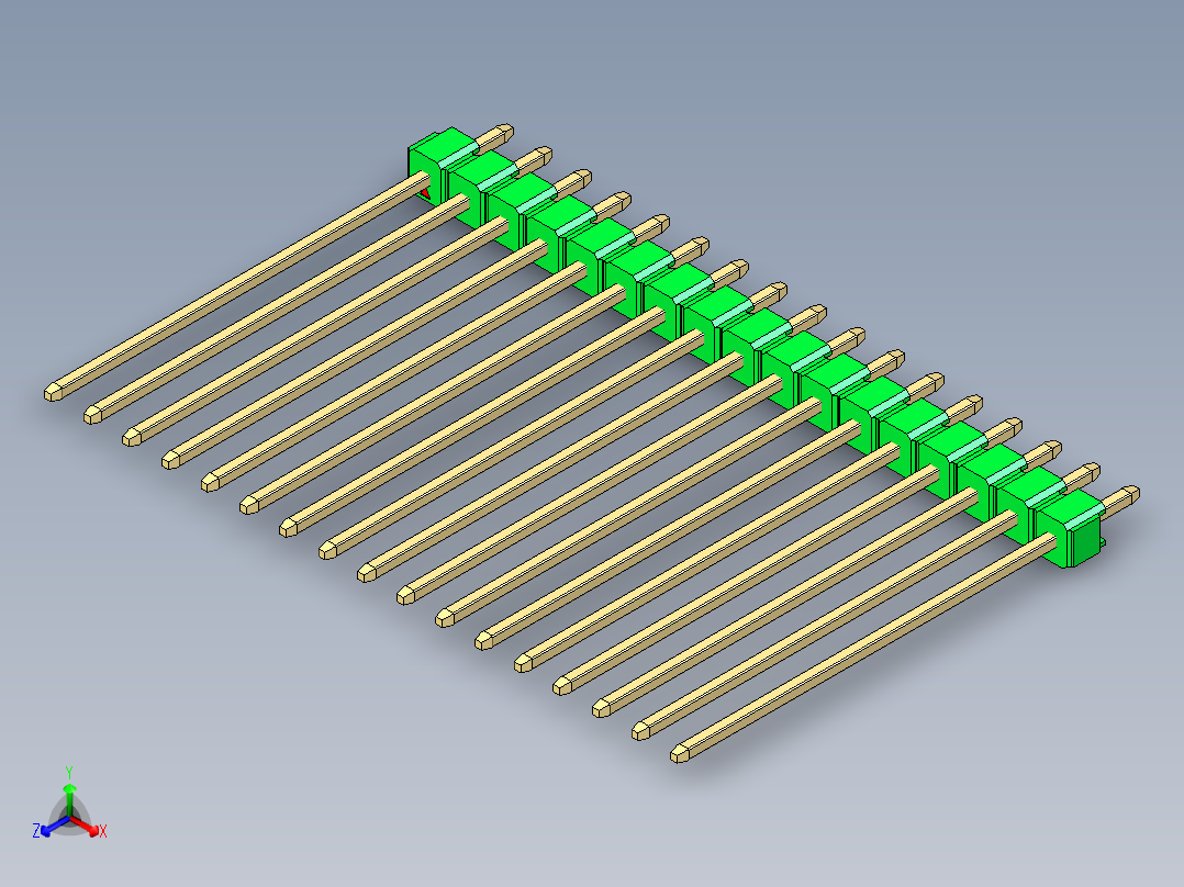 彩色公头100mil（2.54mm）系列-DS1021_green_1x17p_100mil_Type43_rev1.0正等轴测图