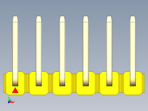 彩色公排针 100mil 2.54mm 系列-DS1022_yellow_06p_100mil_TypeU_rev1.0前视缩略图