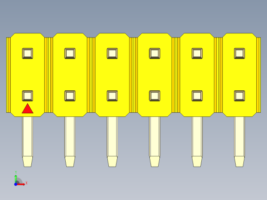 彩色公排针 100mil 2.54mm 系列-DS1022_yellow_2x06p_100mil_TypeD_rev1.0前视缩略图