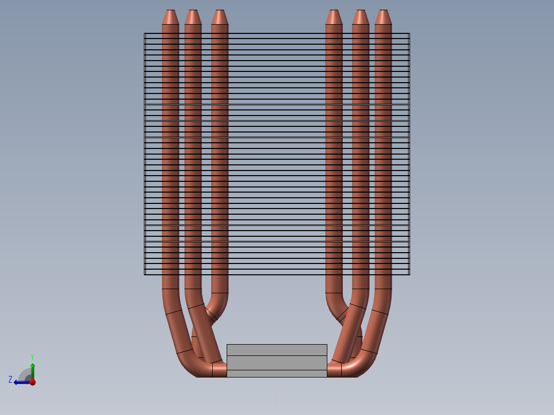 单面六铜管散热器右视图