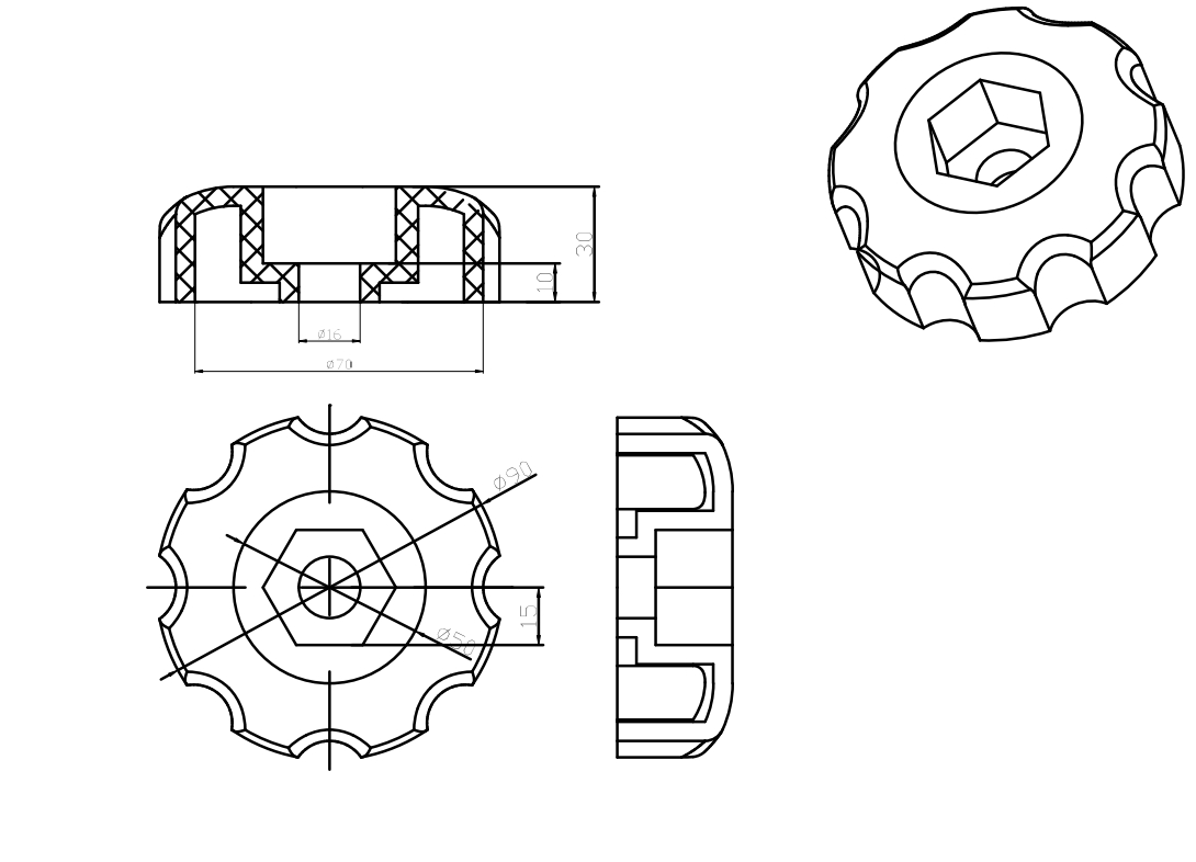 塑料旋钮注塑模具设计三维+CAD+说明书
