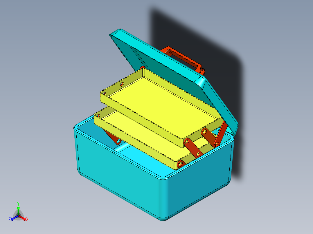 三层折叠工具箱正等轴测图