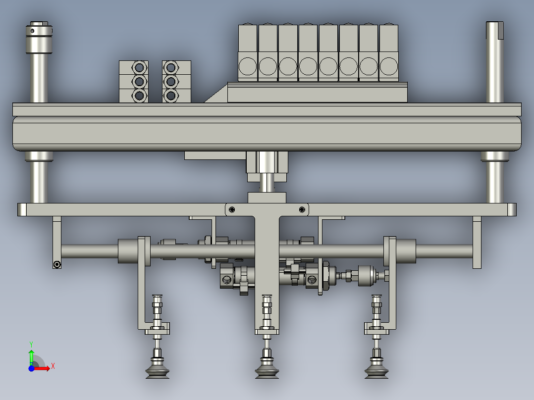 YZHJ-02整体移载机构整体夹具夹爪气缸移载桁架平面口罩自动装箱模型图20210316半自动前视图