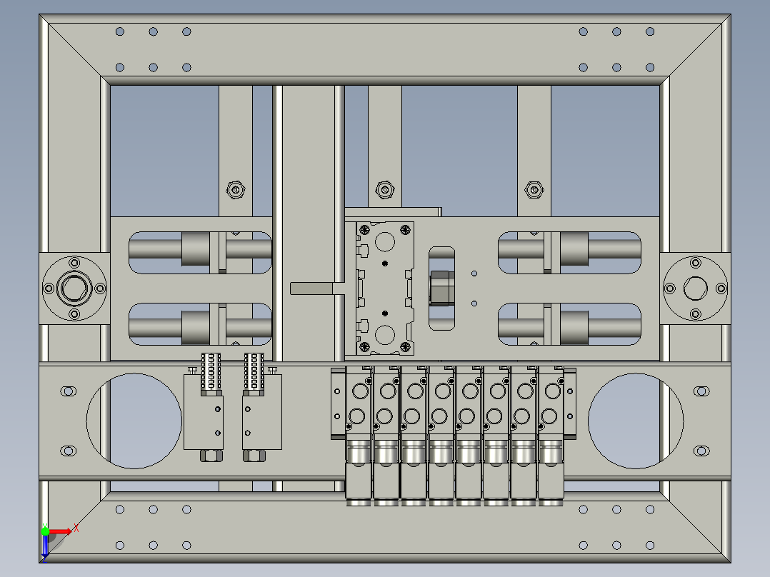 YZHJ-02整体移载机构整体夹具夹爪气缸移载桁架平面口罩自动装箱模型图20210316半自动俯视图