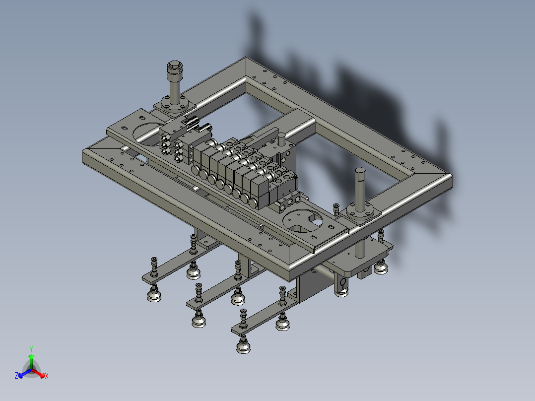 YZHJ-02整体移载机构整体夹具夹爪气缸移载桁架平面口罩自动装箱模型图20210316半自动正等轴测图