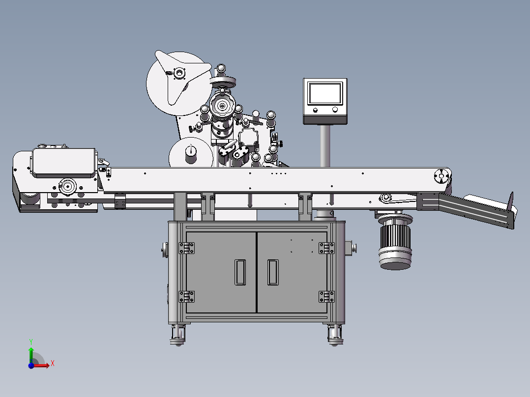 无人化全自动贴标机3d图纸前视图