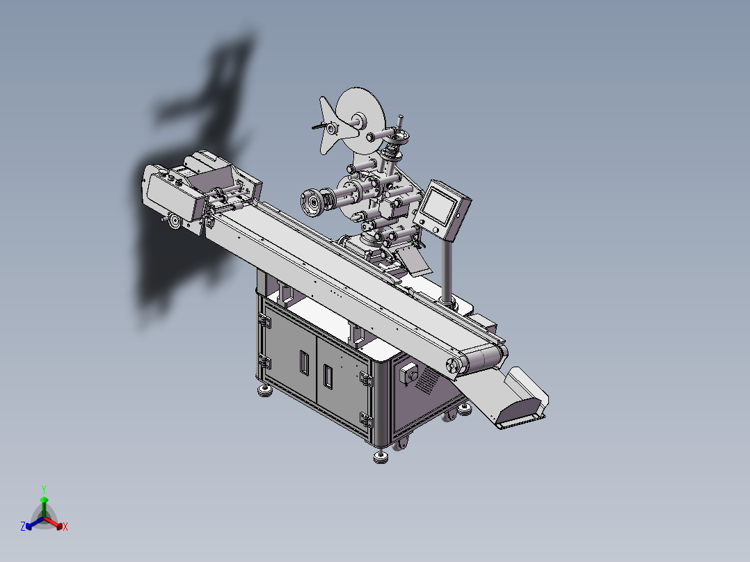 无人化全自动贴标机3d图纸正等轴测图