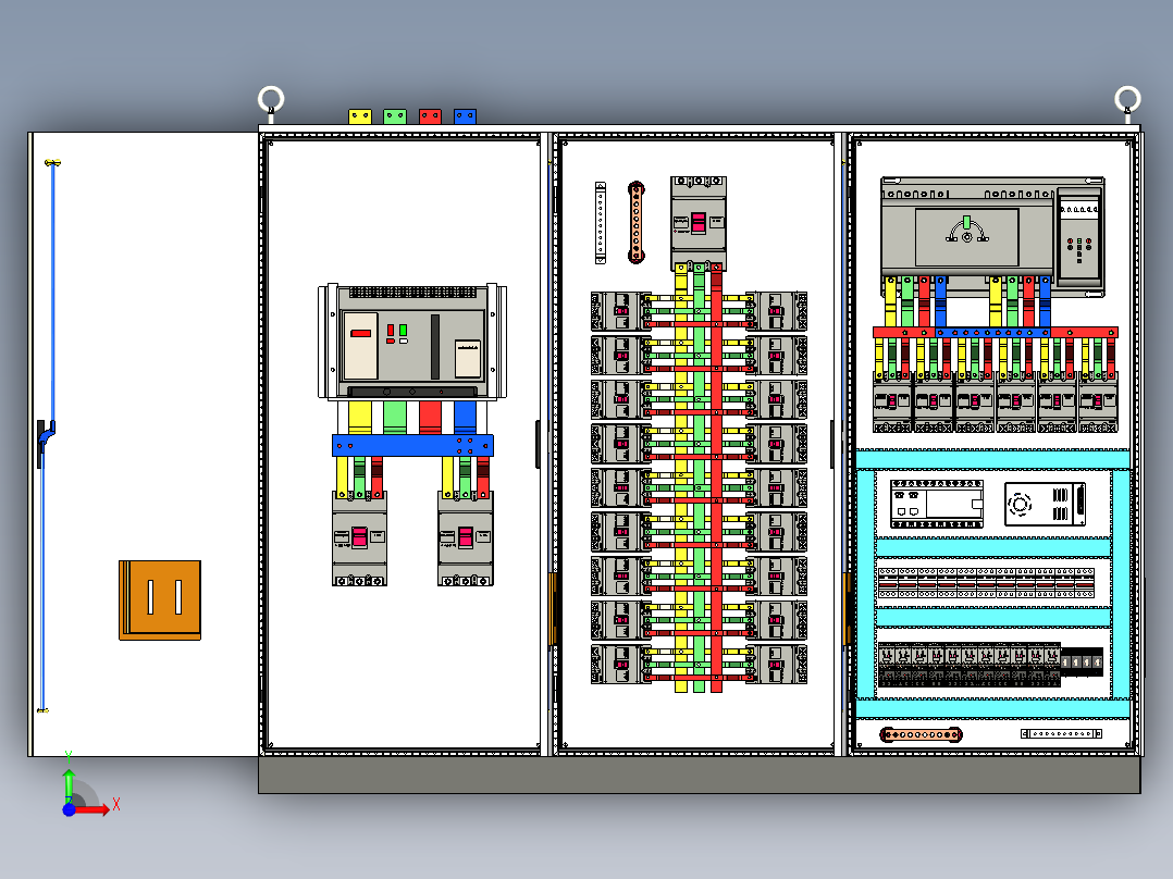 三柜组装万能断路器630A竖装双电源plc控制柜 55429前视图