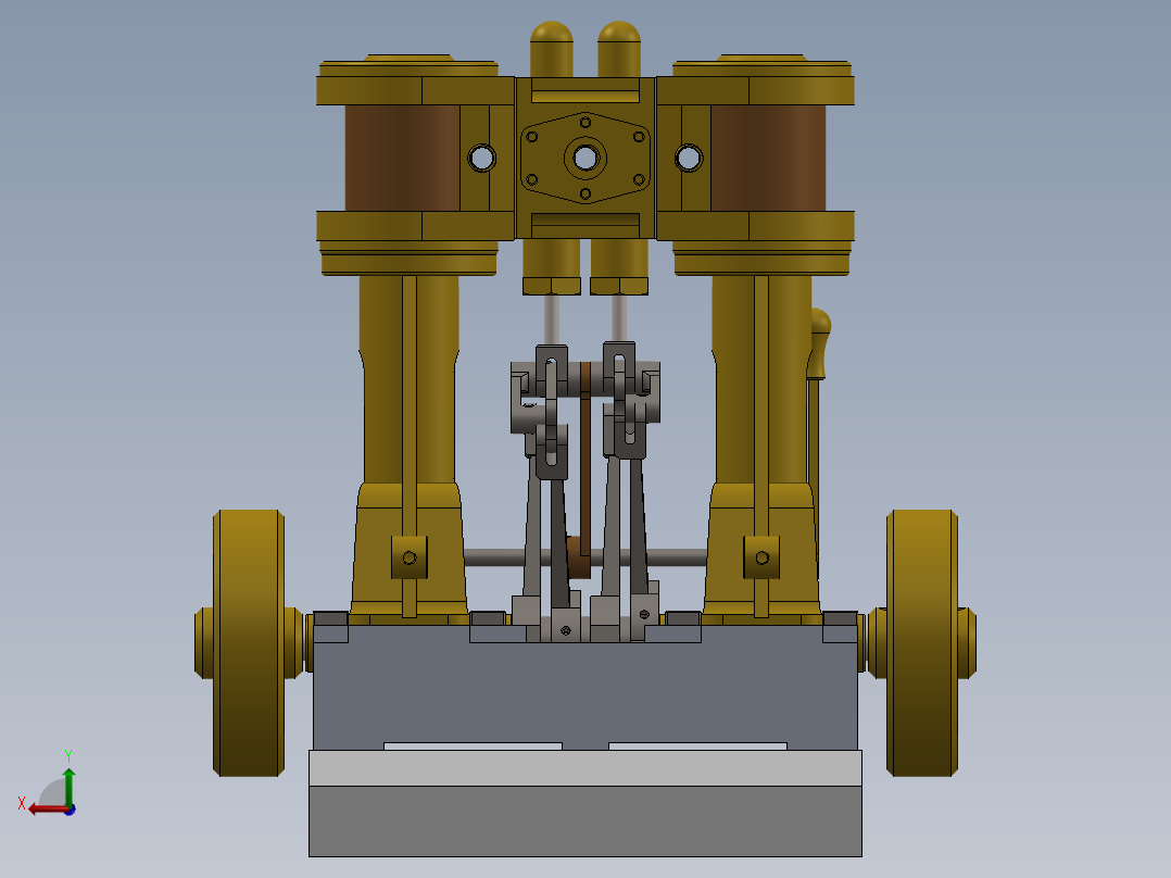 带单阀箱和换向器的立式双缸蒸汽机vertical-twin-cylinder-模型格式为 sw后视图