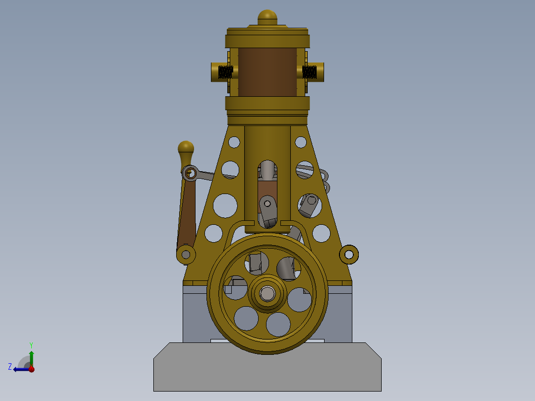 带单阀箱和换向器的立式双缸蒸汽机vertical-twin-cylinder-模型格式为 sw右视图