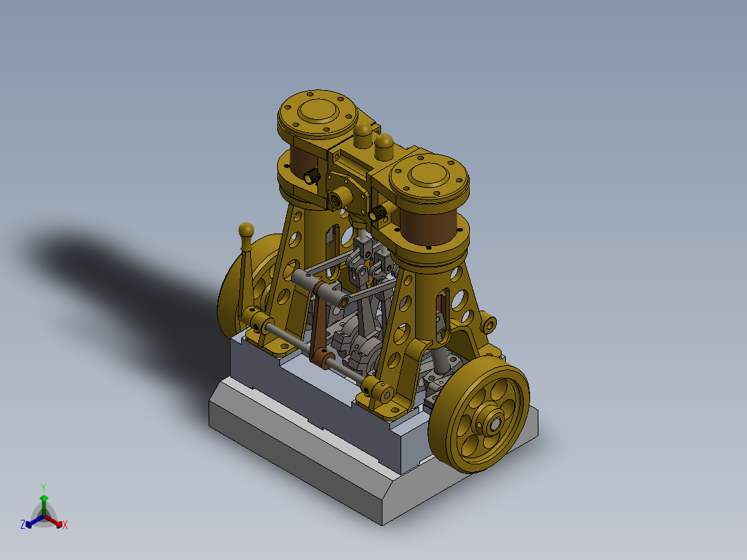 带单阀箱和换向器的立式双缸蒸汽机vertical-twin-cylinder-模型格式为 sw正等轴测图