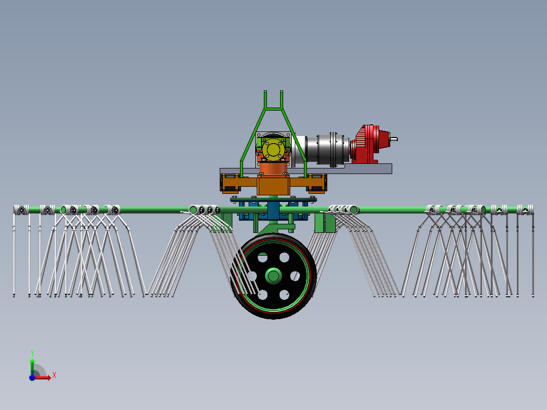 旋转式搂草机3d图纸 电动耙料清洁机构3d图 旋转耙机构3d三维模型前视图