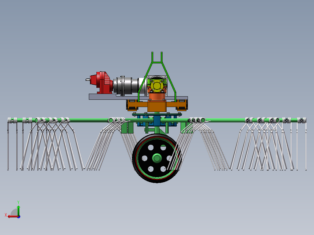 旋转式搂草机3d图纸 电动耙料清洁机构3d图 旋转耙机构3d三维模型后视图