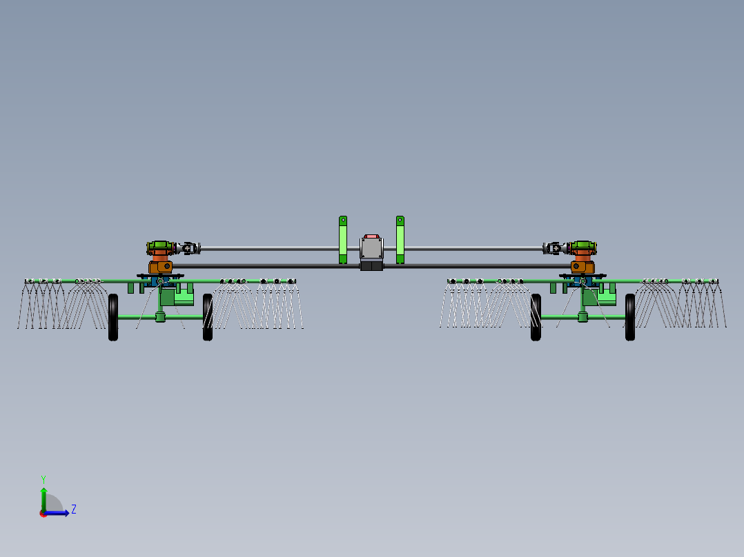 旋转式搂草机3d图纸 电动耙料清洁机构3d图 旋转耙机构3d三维模型左视图