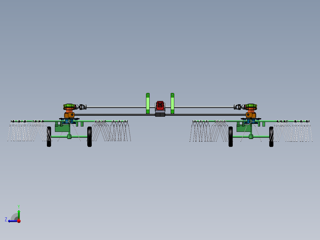 旋转式搂草机3d图纸 电动耙料清洁机构3d图 旋转耙机构3d三维模型右视图