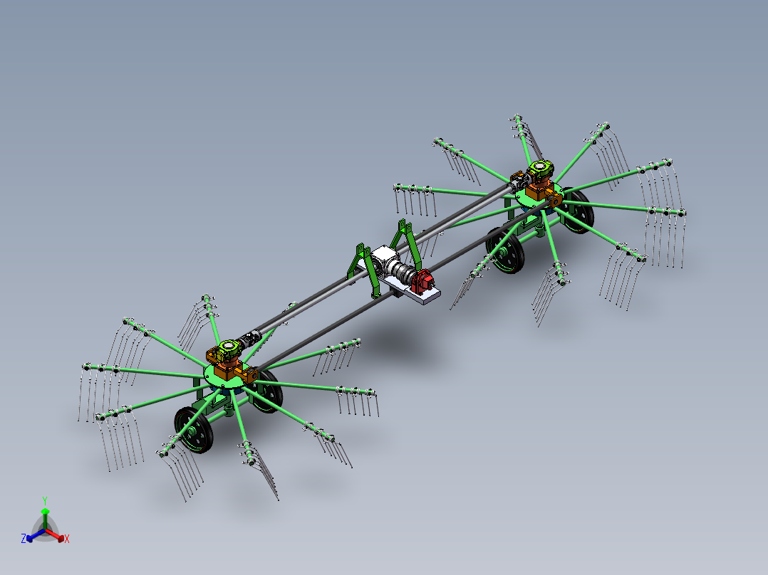 旋转式搂草机3d图纸 电动耙料清洁机构3d图 旋转耙机构3d三维模型正等轴测图