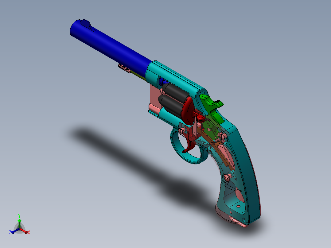 完整结构的45式手枪正等轴测图