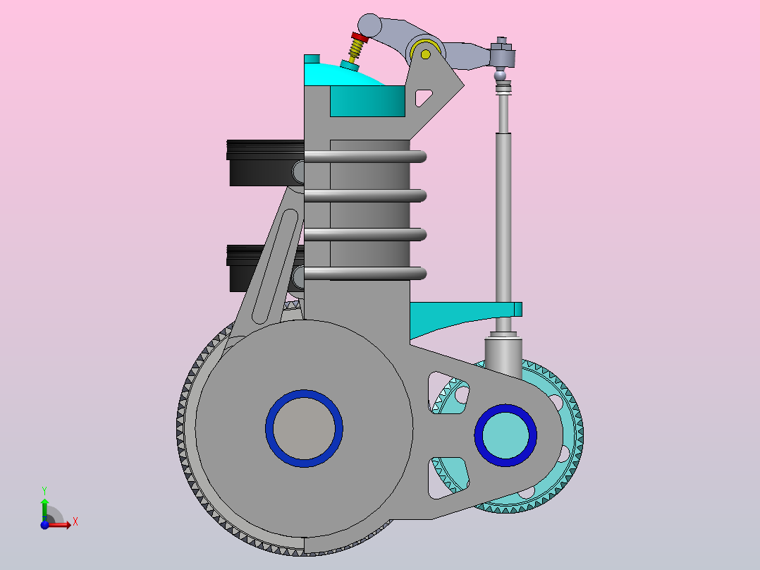 双缸内燃机内部演示结构前视图