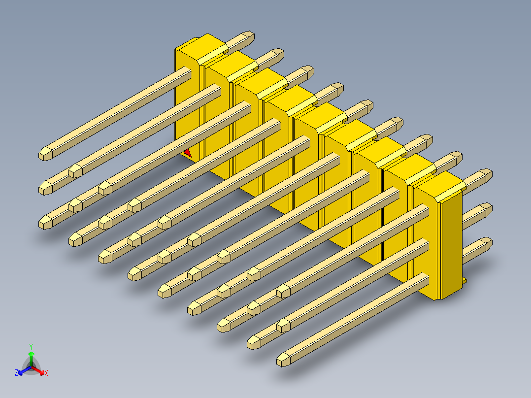 彩色公头100mil（2.54mm）系列-DS1021_yellow_3x09p_100mil_Type5_rev1.0主视图