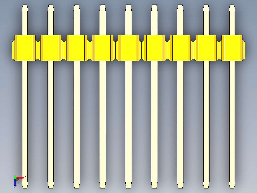 彩色公头100mil（2.54mm）系列-DS1021_yellow_3x09p_100mil_Type5_rev1.0俯视图