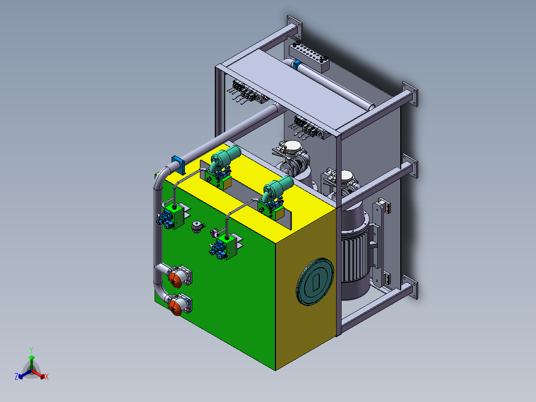 双电机上下结构式液压站正等轴测图