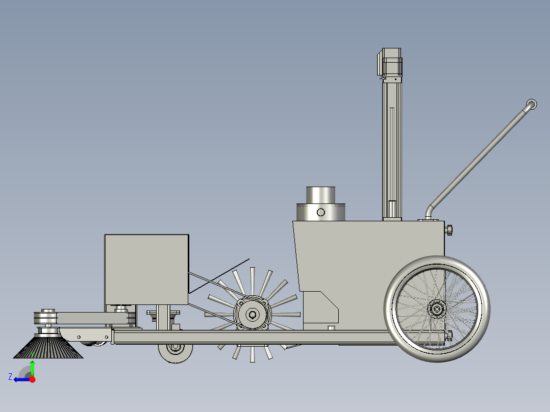 纯扫式道路清扫车垃圾输送系统右视图