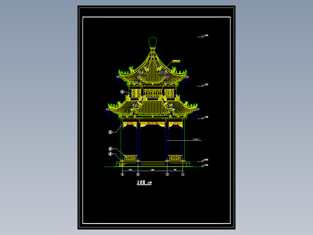 一套木结构二层重檐六角亭详细施工图纸（七样绿色琉璃瓦的六角木亭）