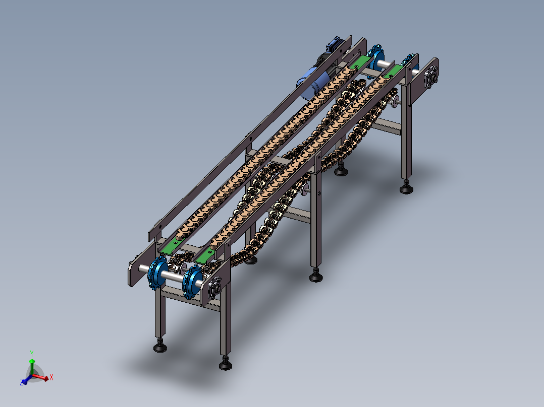 双排链条传送带3D图纸 H152主视图