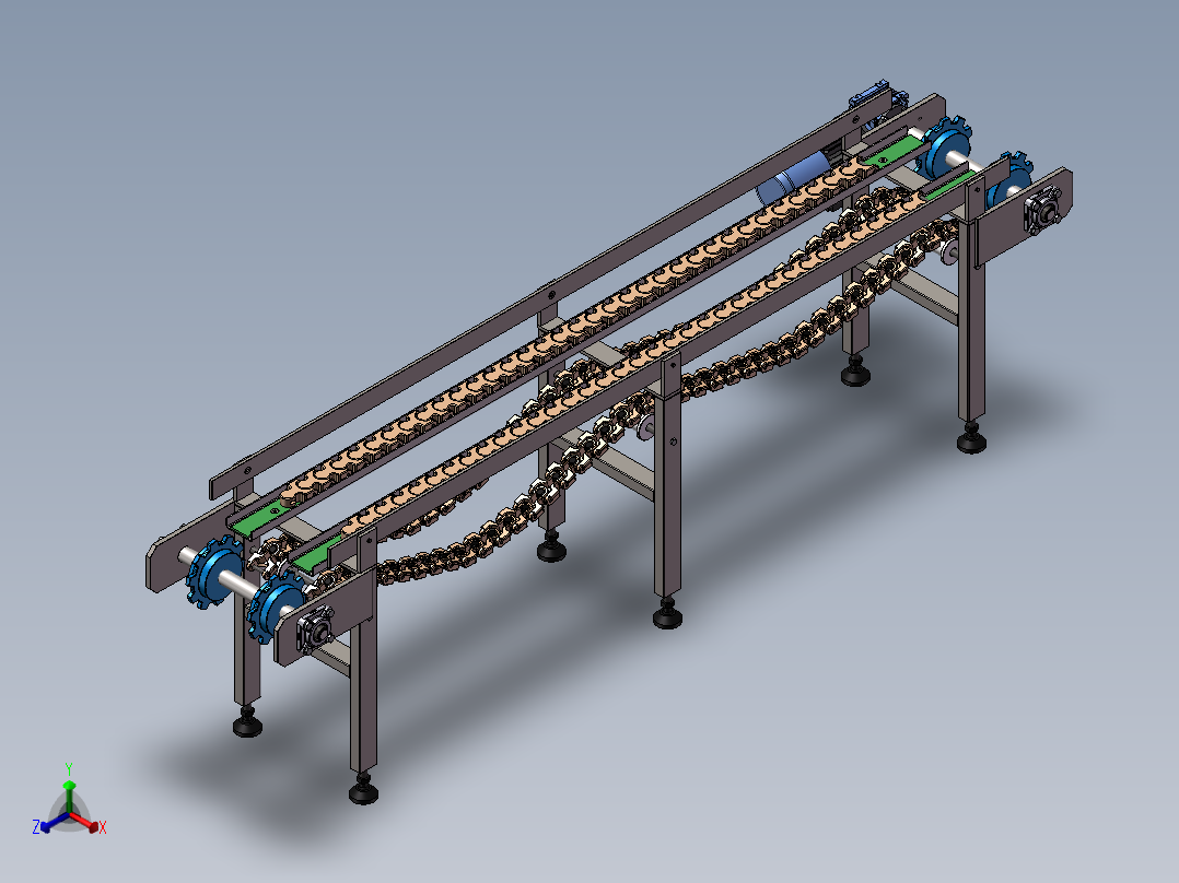 双排链条传送带3D图纸 H152正等轴测图