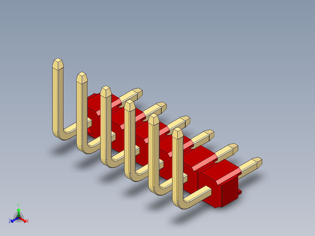 彩色公排针 100mil 2.54mm 系列-DS1022_red_06p_100mil_TypeU_rev1.0主视图