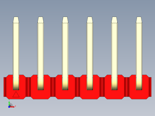 彩色公排针 100mil 2.54mm 系列-DS1022_red_06p_100mil_TypeU_rev1.0前视缩略图