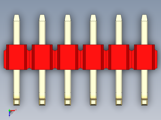 彩色公排针 100mil 2.54mm 系列-DS1022_red_06p_100mil_TypeU_rev1.0俯视缩略图
