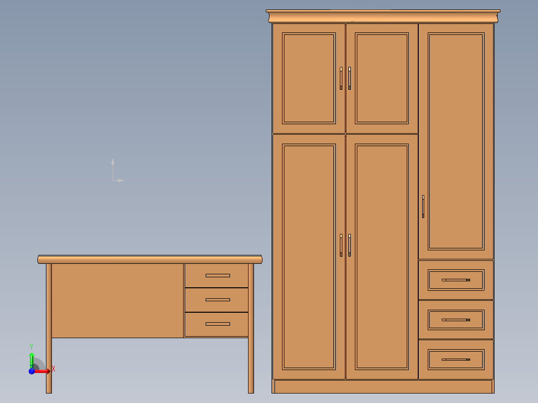 书桌，橱柜前视图
