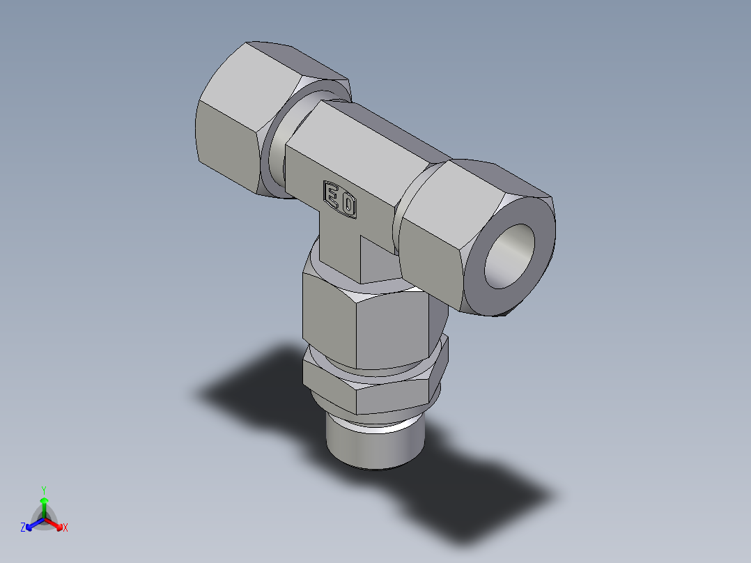 卡套式工业通用硬管接头EO_Assembled_adjustable_standpipe_branch_tee_EVT12LR71主视图