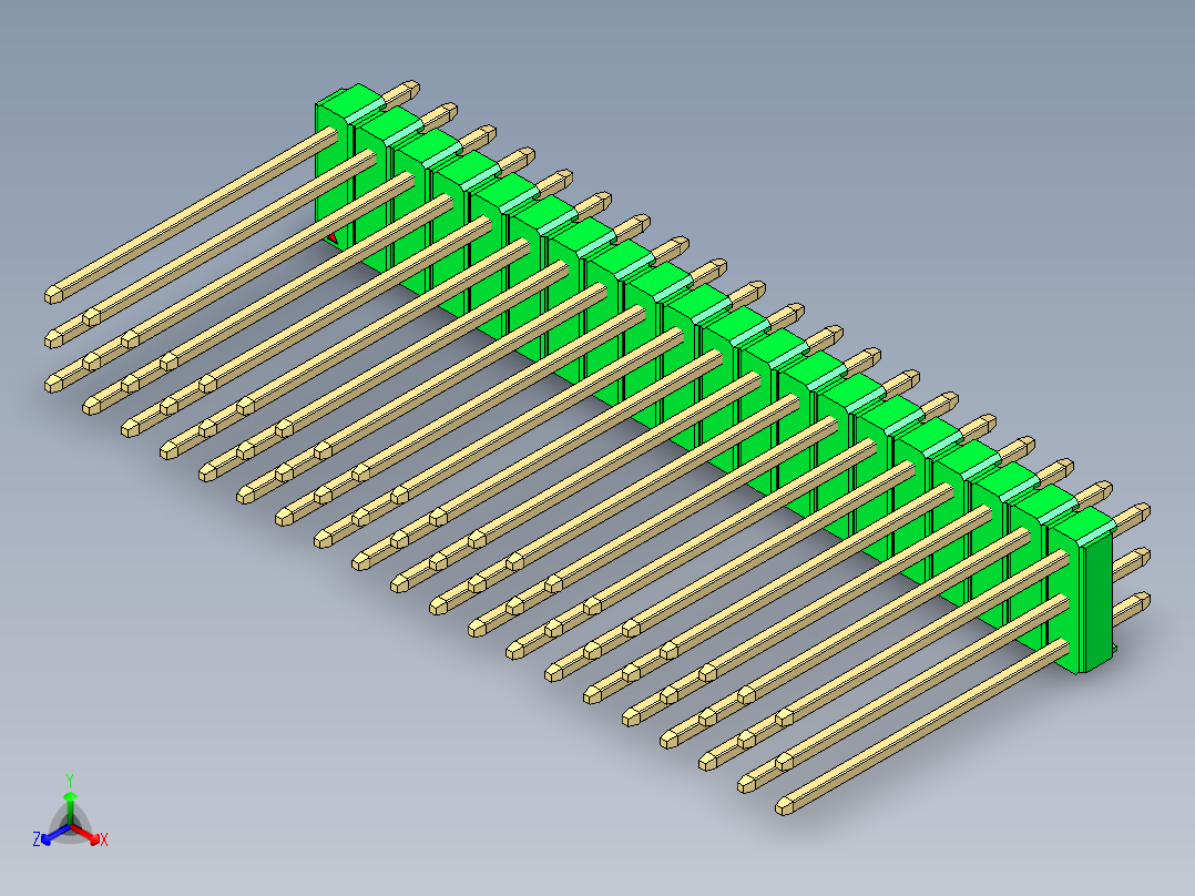 彩色公头100mil（2.54mm）系列-DS1021_green_3x20p_100mil_Type19_rev1.0正等轴测图