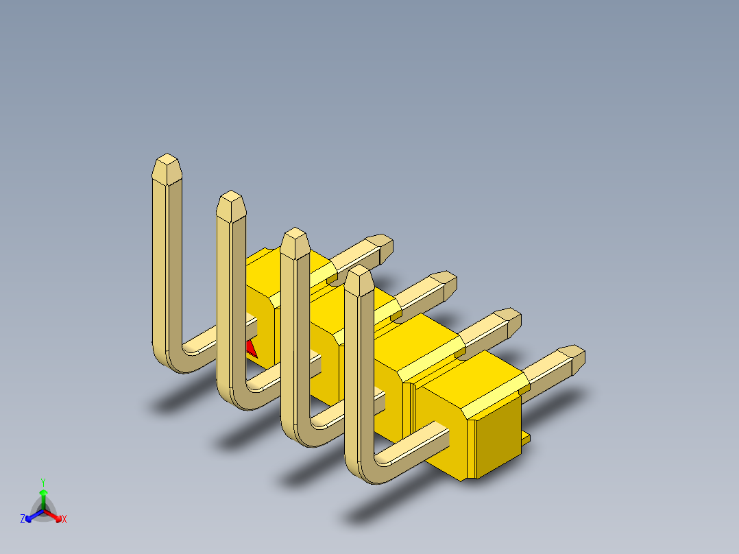 彩色公排针 100mil 2.54mm 系列-DS1022_yellow_04p_100mil_TypeU_rev1.0主视图