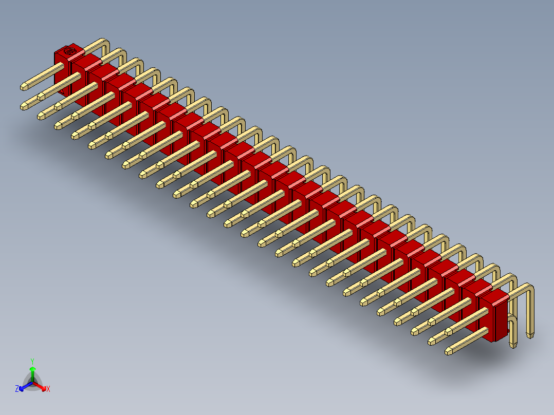 彩色公排针 100mil 2.54mm 系列-DS1022_red_2x26p_100mil_TypeD_rev1.0主视图