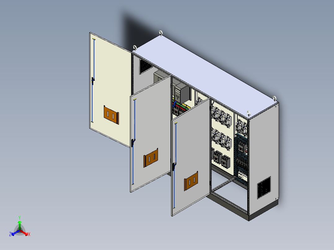 三柜组装双电源刀开关plc风机控制柜 55520正等轴测图