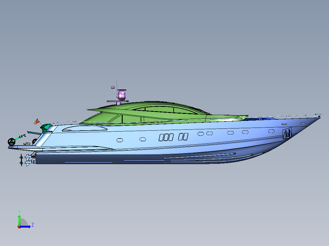 鲨为灵感的超级游艇概念左视图