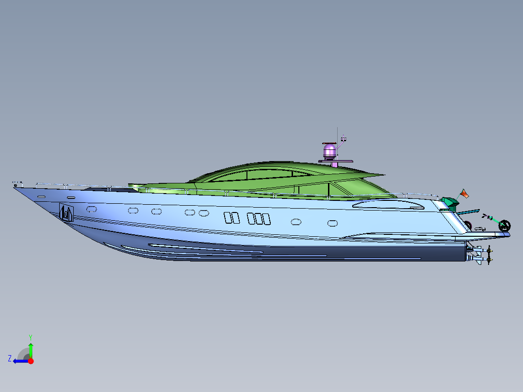 鲨为灵感的超级游艇概念右视图