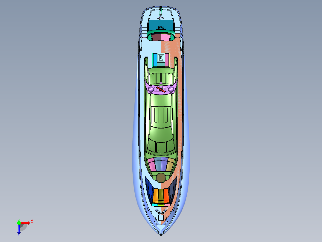 鲨为灵感的超级游艇概念俯视图